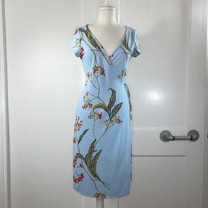 Vtg BCBG cap sleeve floral wrap dress